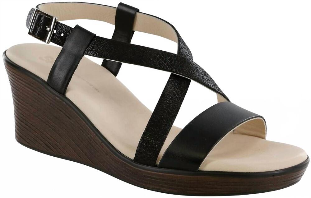 NEW SAS women's delight cross strap wedge sandal - wide in black